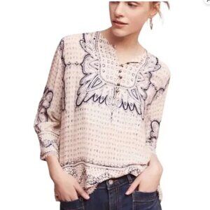 Anthropologie Maeve Morgan Peasant Heart Print Bohemian Top - XSP
